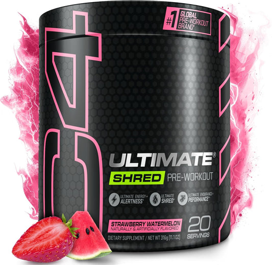 Cellucor C4 Ultimate Shred Pre Workout Powder - Weight Loss Supplement with Ginger Root Extract - Strawberry Watermelon Flavor - 20 Servings