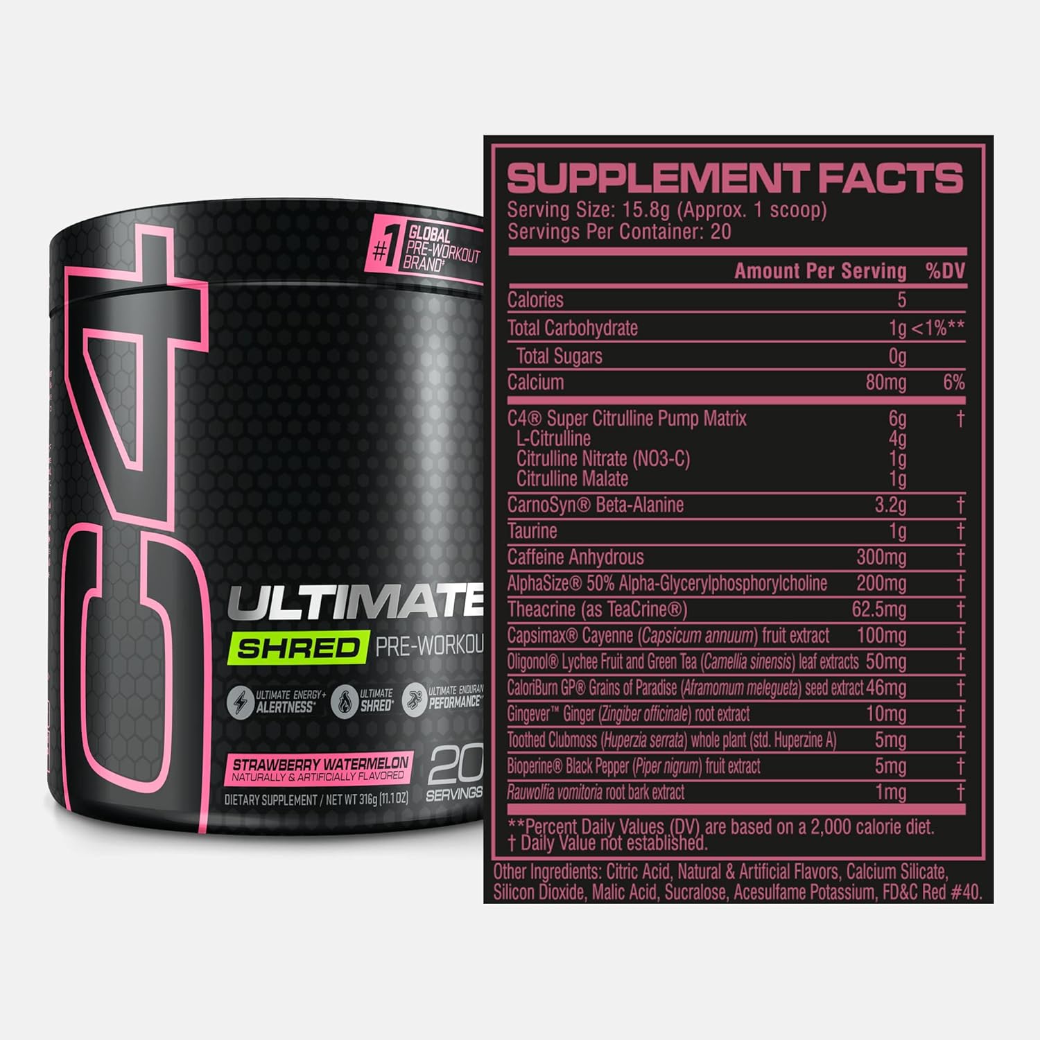 Cellucor C4 Ultimate Shred Pre Workout Powder - Weight Loss Supplement with Ginger Root Extract - Strawberry Watermelon Flavor - 20 Servings