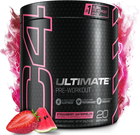 Cellucor C4 Ultimate Watermelon Pre Workout Powder - Sugar Free Energy Supplement for Men & Women - 300mg Caffeine - 3.2g Beta Alanine - 2 Patented Creatines - 20 Servings