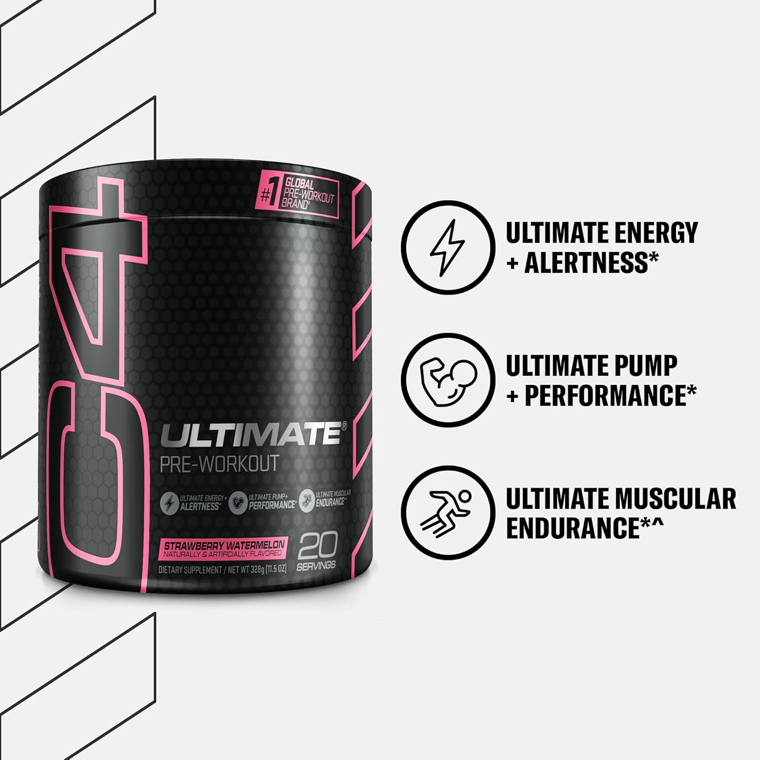 Cellucor C4 Ultimate Watermelon Pre Workout Powder - Sugar Free Energy Supplement for Men & Women - 300mg Caffeine - 3.2g Beta Alanine - 2 Patented Creatines - 20 Servings