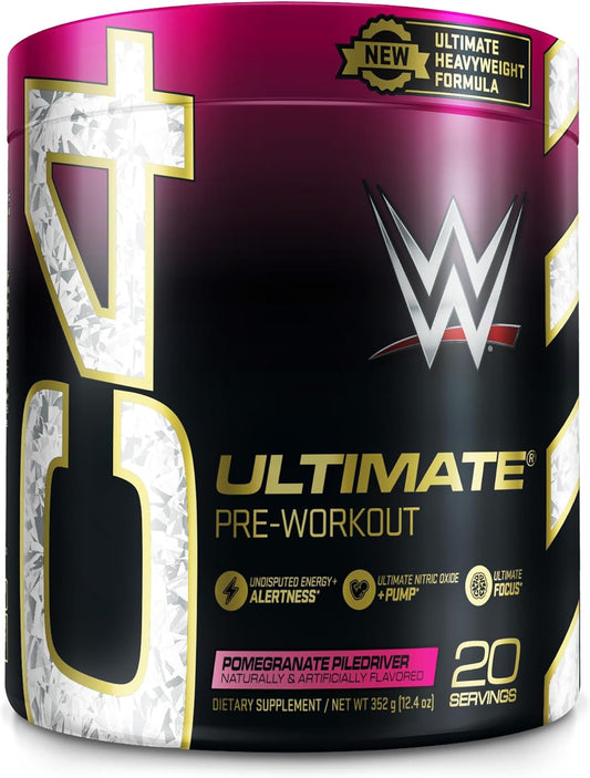 Cellucor C4 Ultimate x WWE Pomegranate PileDriver Pre Workout Powder - Sugar Free Energy Supplement with Caffeine, Beta Alanine, and Creatines - 20 Servings