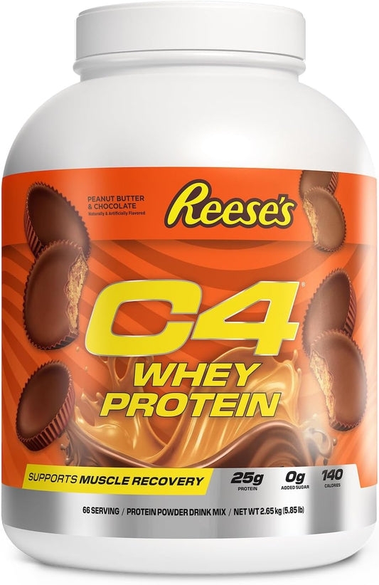 Cellucor C4 Whey Protein Powder, Reese's Peanut Butter & Chocolate - 25g Protein, 0g Sugar, 140 Calories, Muscle Recovery Support, 66 Servings