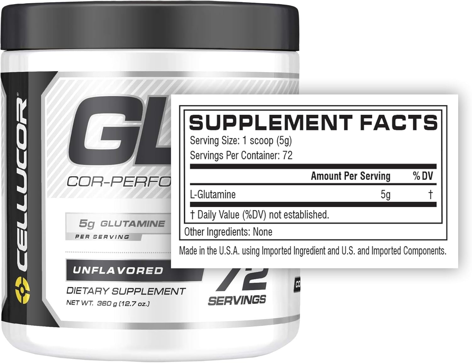 Cellucor Cor-Performance Series Glutamine Powder - 72 Servings, 12.69 Oz - Post Workout Recovery Supplement - Unflavored