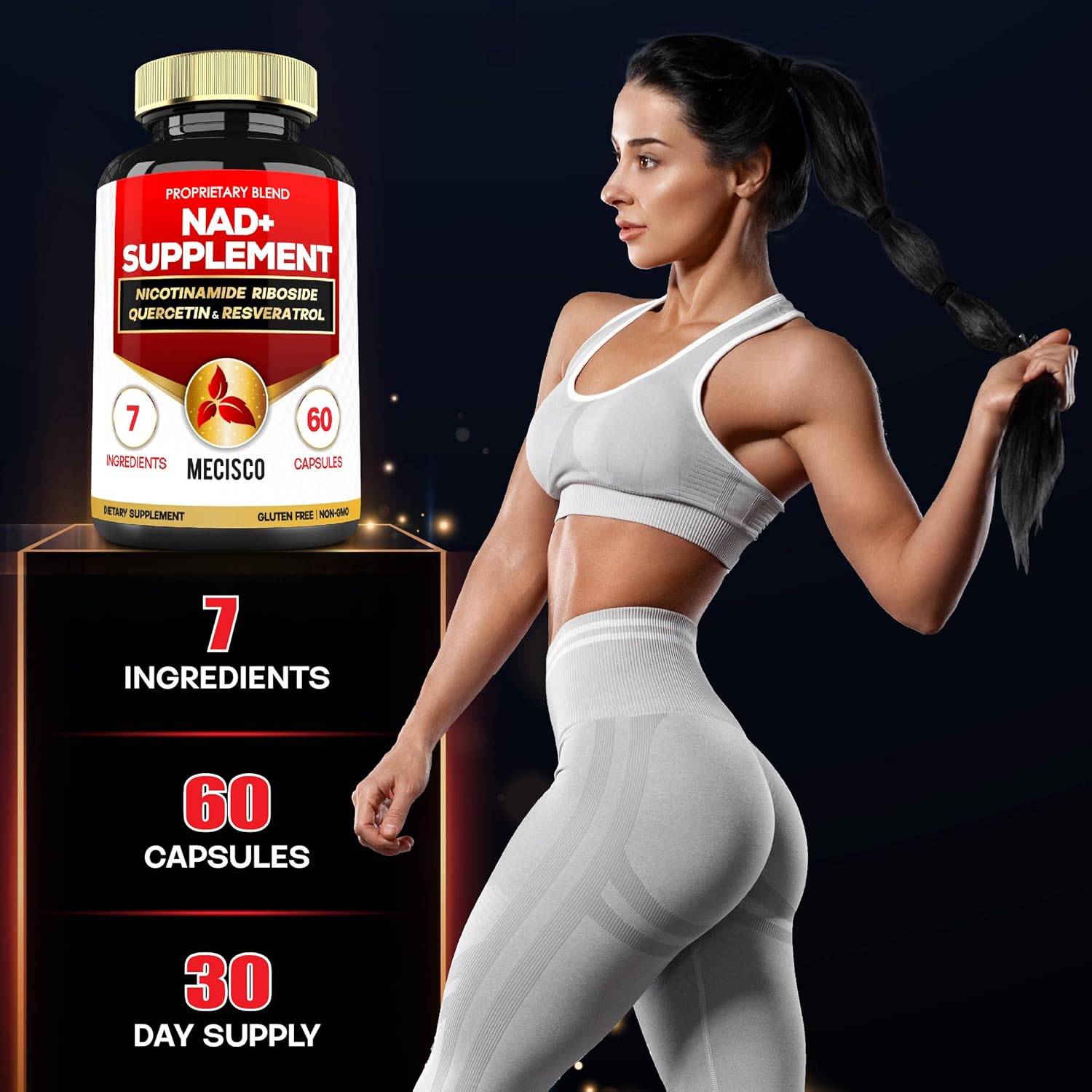 Cellular Energy & Repair Supplement with NAD+ 900mg, Quercetin, Resveratrol, Turmeric - Vitality & Healthy Aging - 60 Capsules