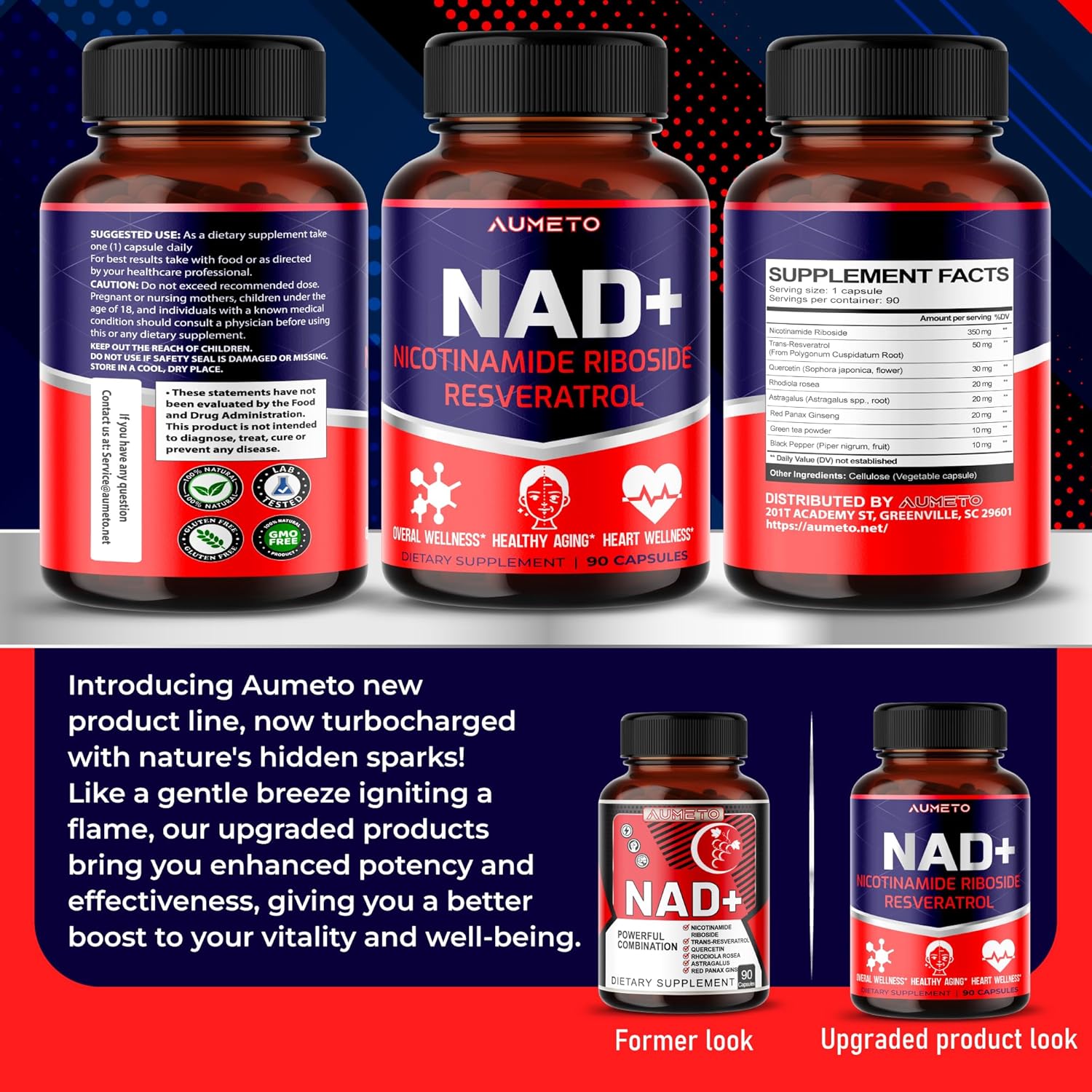 Cellular Energy & Repair Supplement with NAD+ Nicotinamide Riboside NR, Resveratrol, Quercetin - 90 Count Pack for Healthy Aging & Vitality