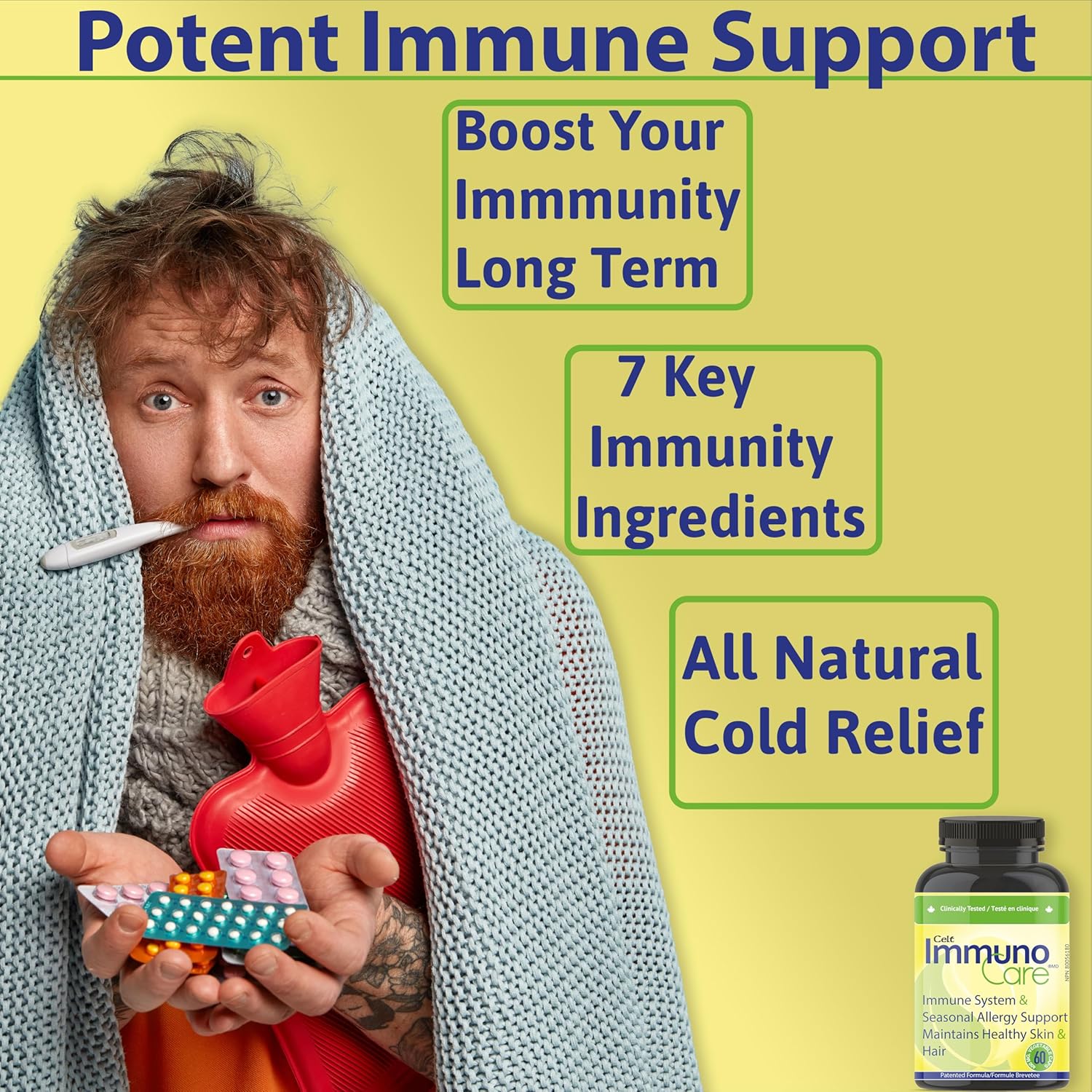 Celt Immunocare 60 V-Caps - Powerful Seasonal Allergy Blend - Immunity Support for Adults - Cholesterol Regulator - Ultra Strength Plant Sterols - 7 Key Immune-Boosting Ingredients