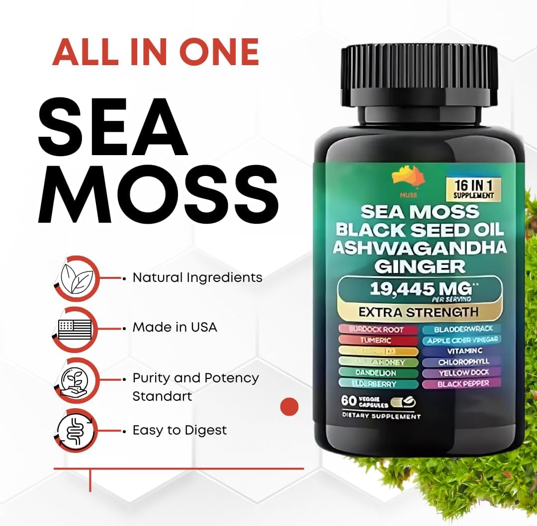 Celtic Minerals Sea Moss Black Seed Oil Ashwagandha Gummies Bundle 19,445mg Strength 60 Count USA Made