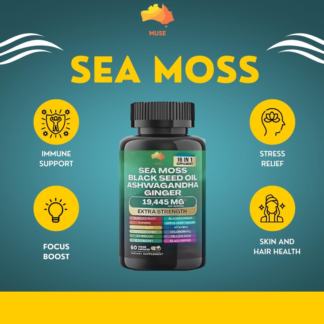 Celtic Minerals Sea Moss Black Seed Oil Ashwagandha Gummies Bundle 19,445mg Strength 60 Count USA Made