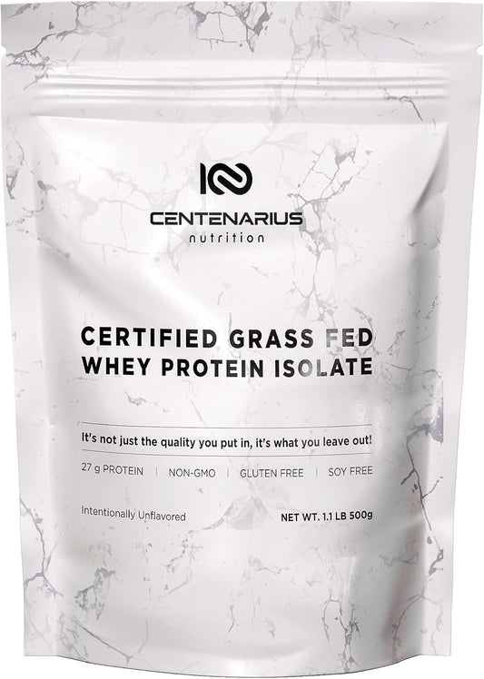 Centenarius Nutrition Grass Fed Whey Protein Isolate Powder - Natural Amino Acids for Muscle Growth & Recovery - Cold-Filtered, No Additives - Unflavored