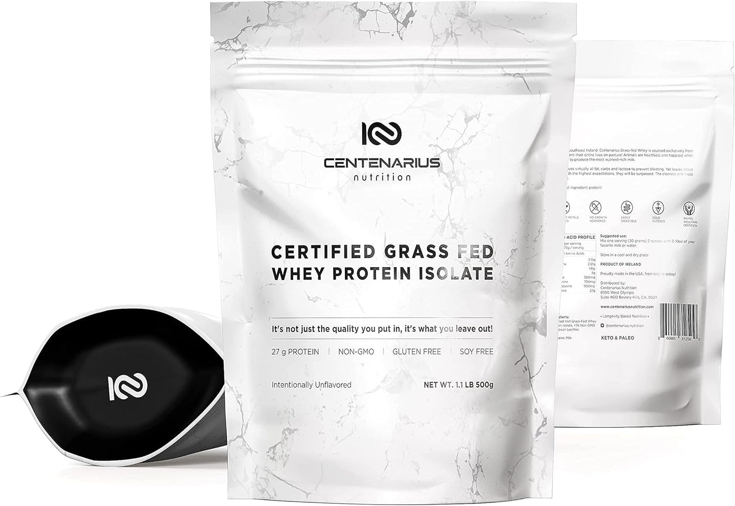 Centenarius Nutrition Grass Fed Whey Protein Isolate Powder - Natural Amino Acids for Muscle Growth & Recovery - Cold-Filtered, No Additives - Unflavored