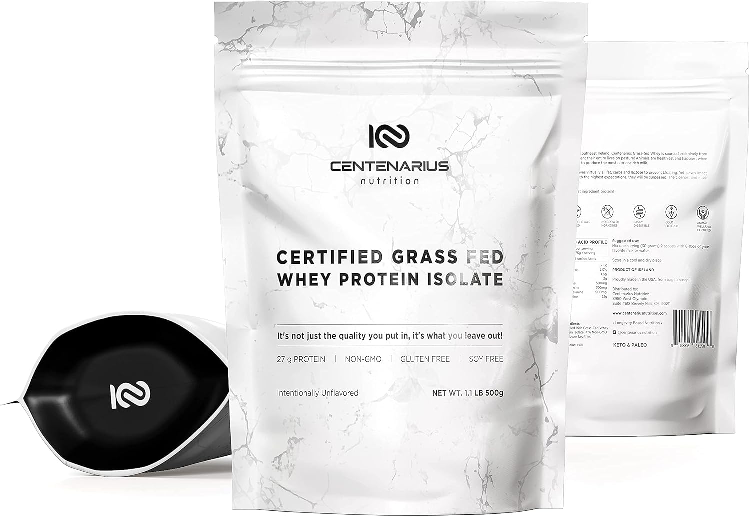 Centenarius Nutrition Grass Fed Whey Protein Isolate Powder - Natural Amino Acids for Muscle Growth & Recovery - Cold-Filtered, No Additives - Unflavored