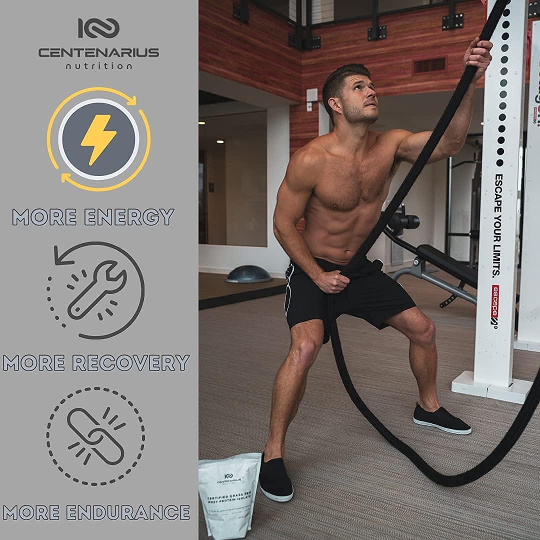 Centenarius Nutrition Grass Fed Whey Protein Isolate Powder - Natural Amino Acids for Muscle Growth & Recovery - Cold-Filtered, No Additives - Unflavored