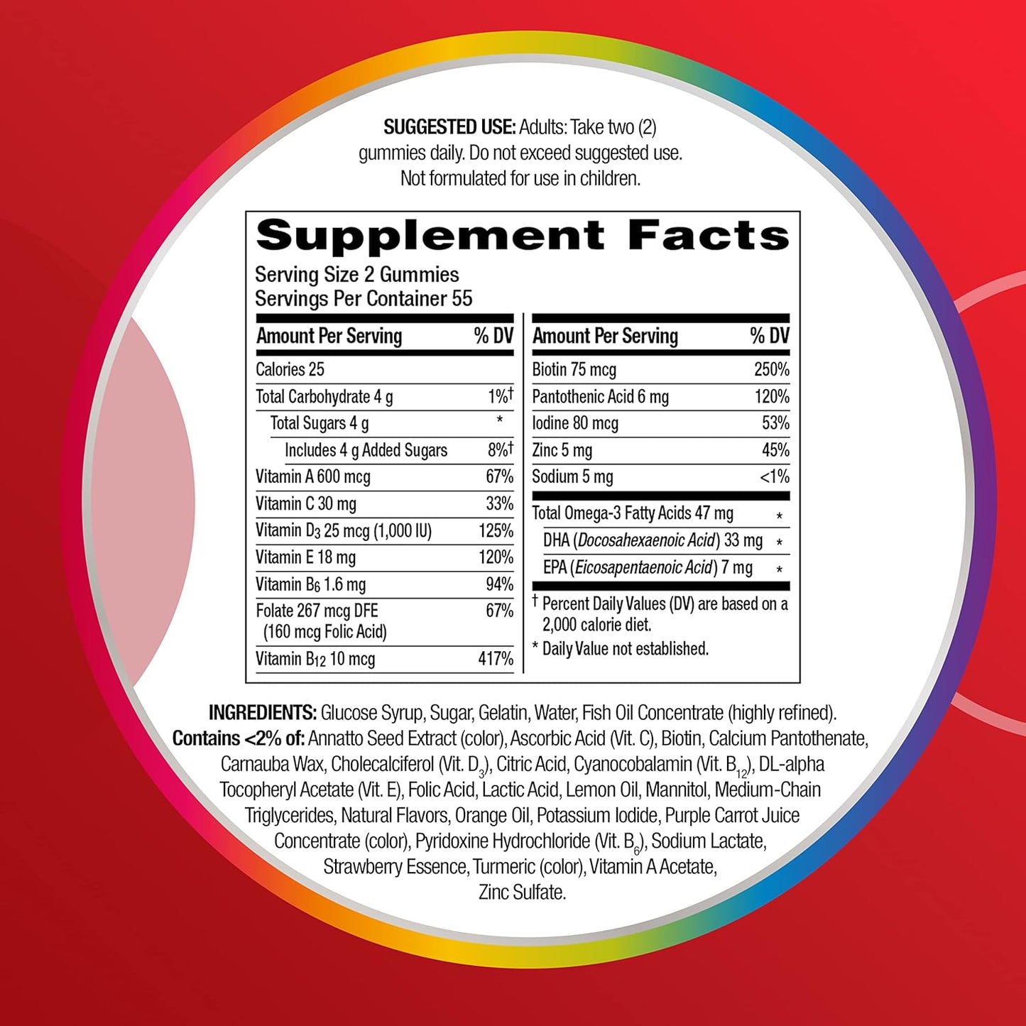 Centrum MultiGummies Multi+ Omega 3 Adult Multivitamin Supplement - 110 Count, Strawberry Lemon Orange Flavors