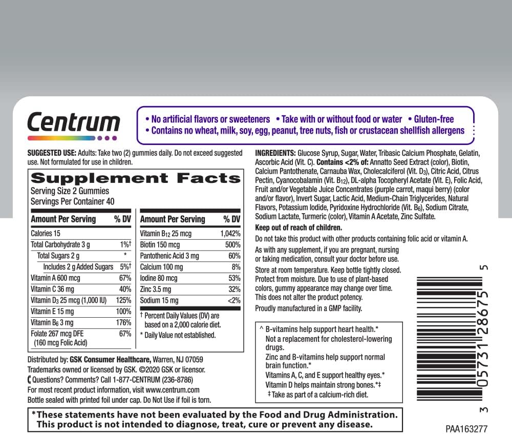 Centrum MultiGummies Women 50+ with Vitamin D3, B6, B12 - 80 Count