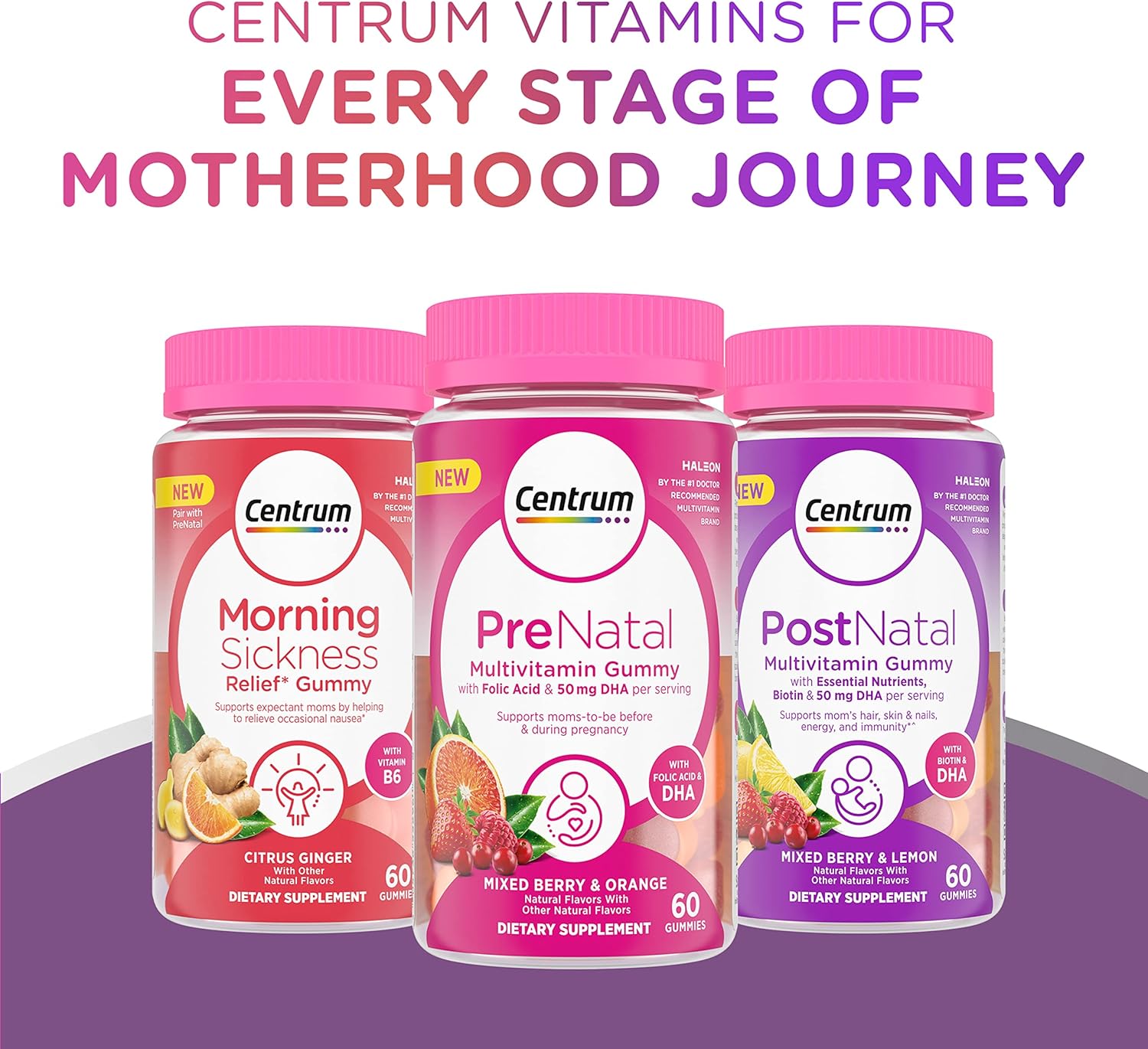 Centrum Postnatal Multivitamin Gummies with Biotin and DHA - Mixed Berry & Lemon Flavors, 60 Count - 30 Day Supply