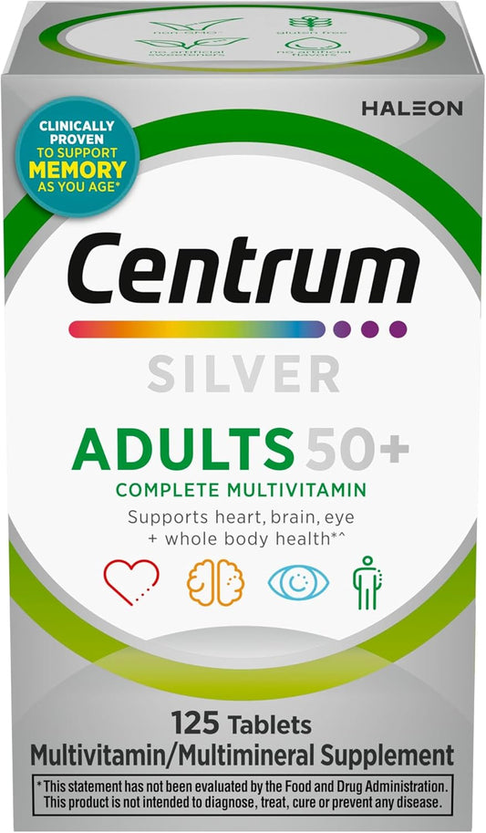 Centrum Silver Multivitamin for Adults 50 Plus - 125 Ct - Vitamin D3, B-Vitamins - Gluten Free, Non-GMO - Memory and Cognition Support