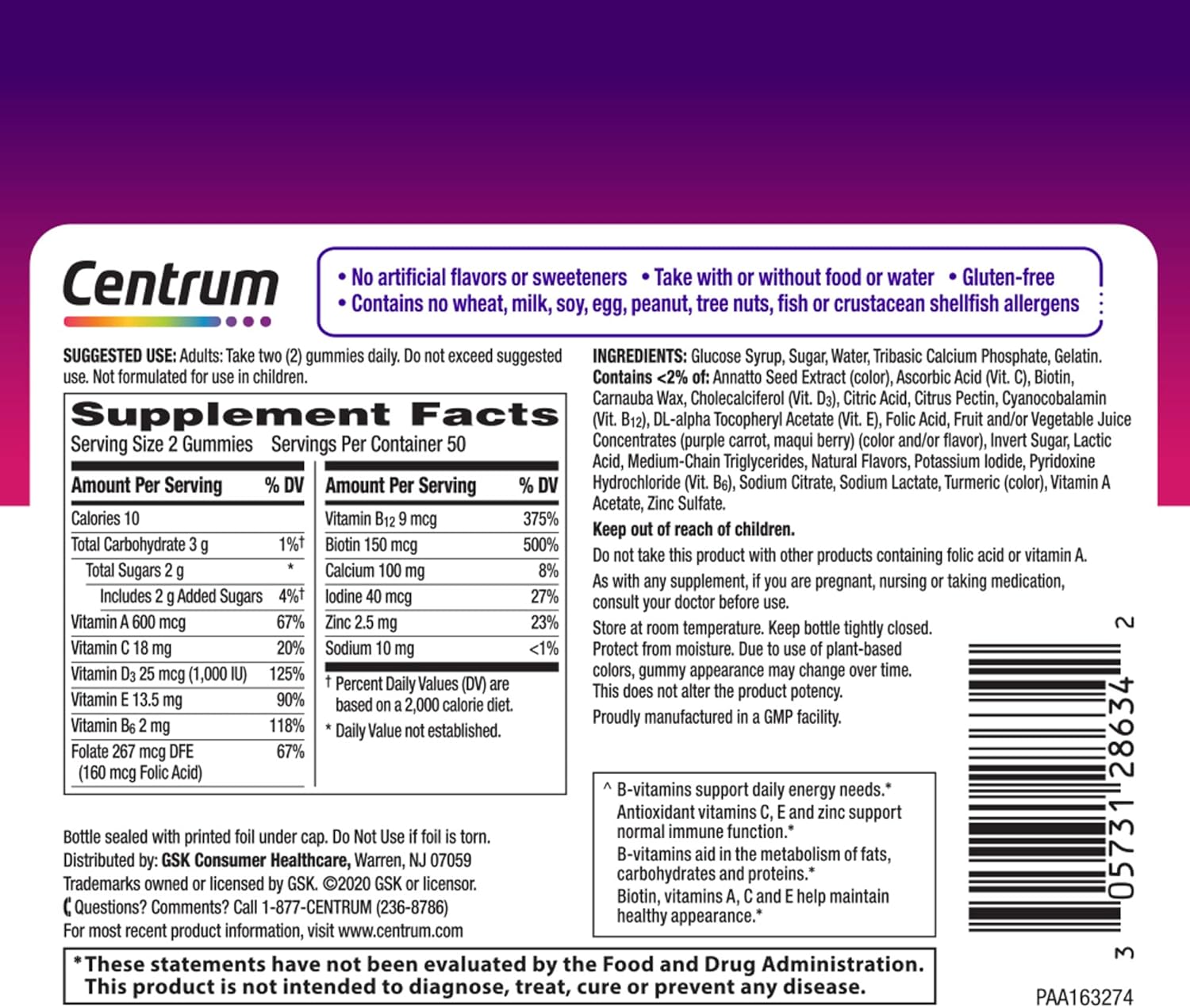 Centrum Women's Multivitamin Gummies - Assorted Fruit Flavors, 100 Gummies