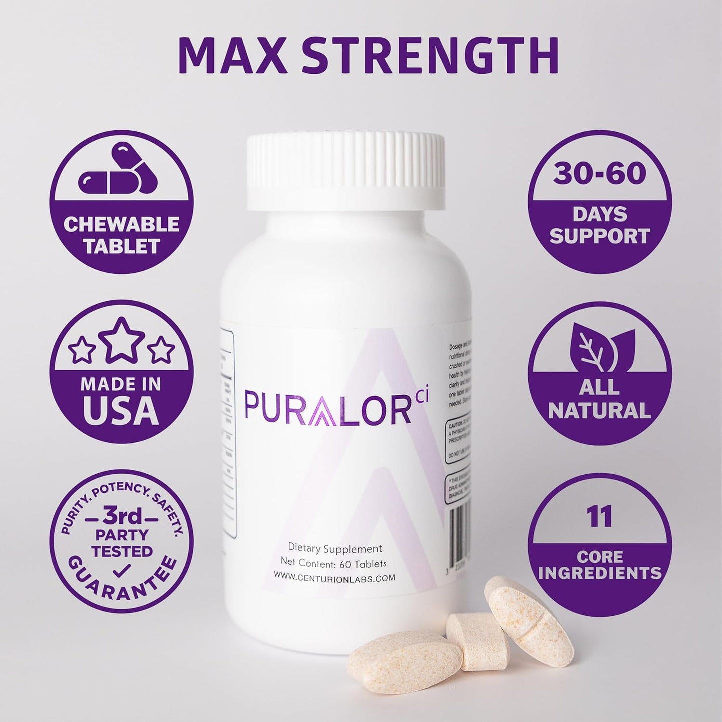 Centurion Puralor CI Brain Supplement - Memory & Focus Boost with Folate, NADH, B Vitamins - 60 Tablets for Teens & Adults