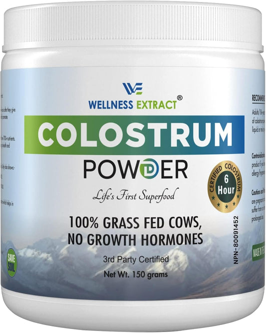 Certified Bovine Colostrum Powder Supplement for Immune Support, Gut Health, Muscle Growth - 150g Pack with High Protein & Lactoferrin
