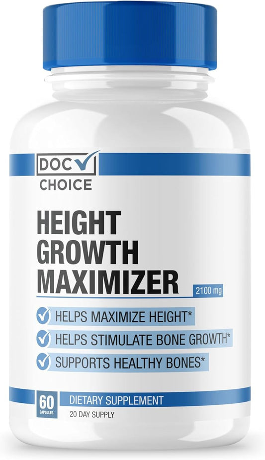 Certified Doctor-Recommended Height Growth Supplement with Clinically Tested Ingredients - 60 Capsules for Teens, Kids & Adults
