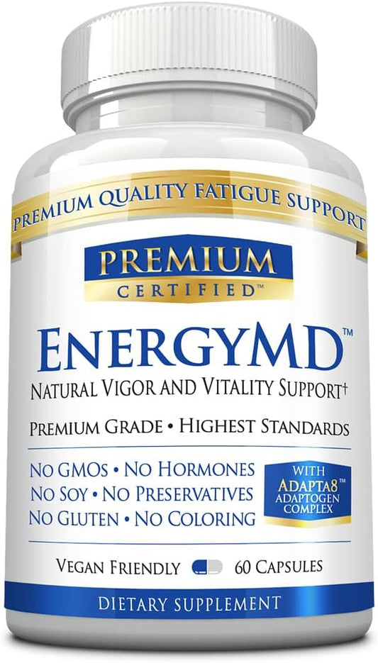 Certified EnergyMD Premium Vitamin B Blend with Adaptogenic Complex and Piperine for Fast Absorption - All Natural Energy Booster - 60 Capsules - Non-GMO, Vegan - Made in USA