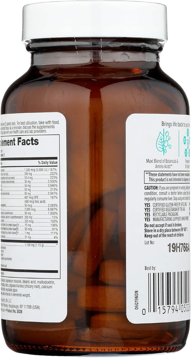 Certified Gluten-Free Country Life Maxi-Hair Supplement with 2000mcg Biotin for Hair Growth - Vegetarian Formula for Hair, Skin & Nails - 60 Tablets