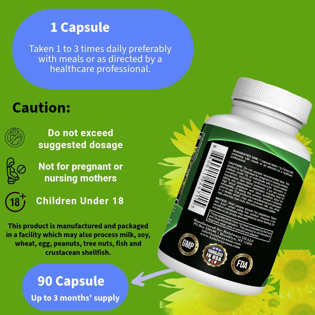 Certified Halal Halalways Blood Pressure Support Supplement with Garlic, Hawthorn, Green Tea, & Hibiscus for Healthy Hypertension
