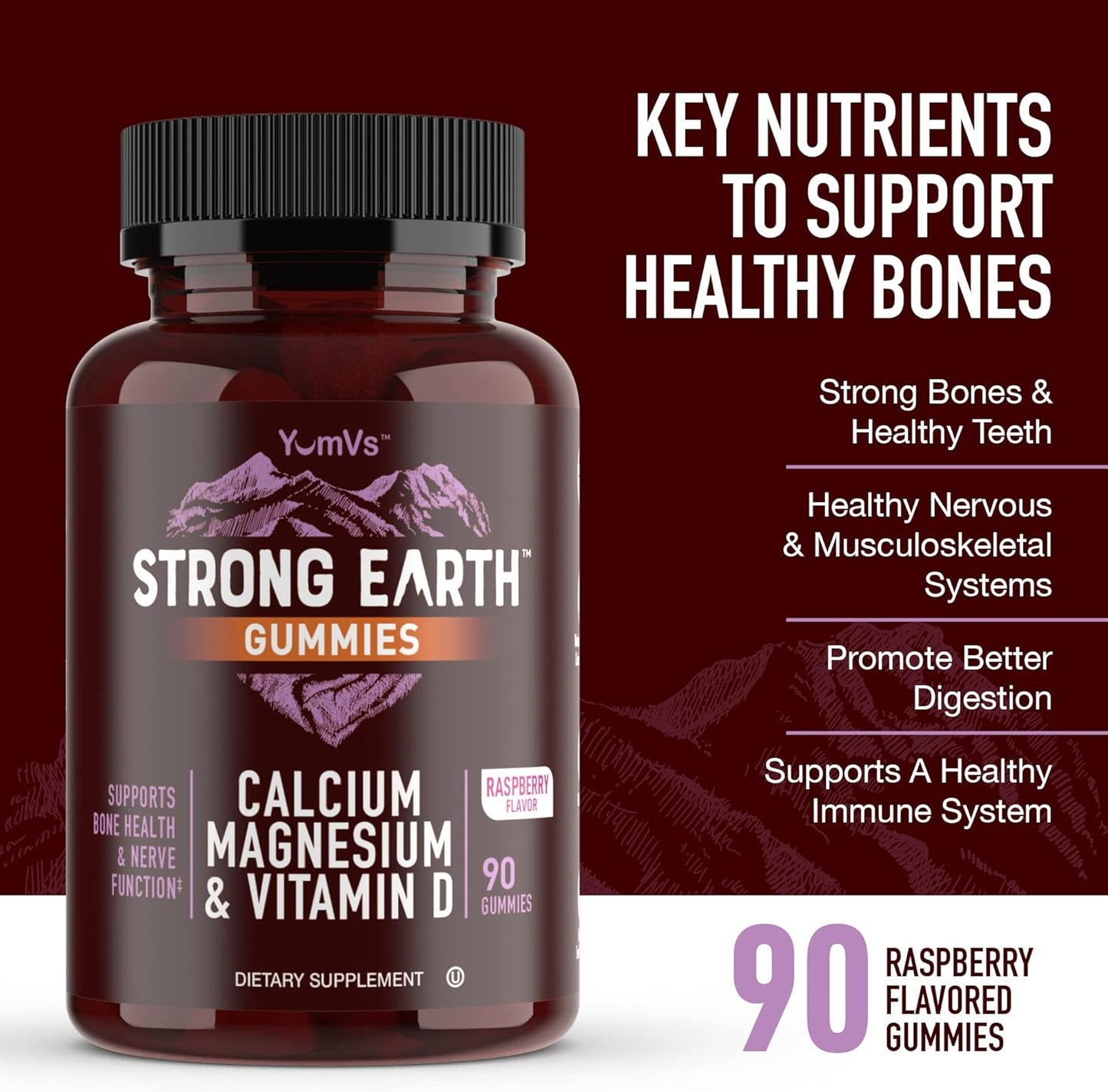 Certified Kosher Calcium, Magnesium, & Vitamin D3 Gummies for Strong Bone Health - 90 Count