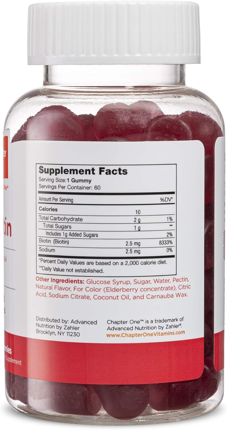 Certified Kosher Zahler Chapter One Biotin Gummies for Strengthening Hair, Skin, and Nails - 60 Flavored Gummies