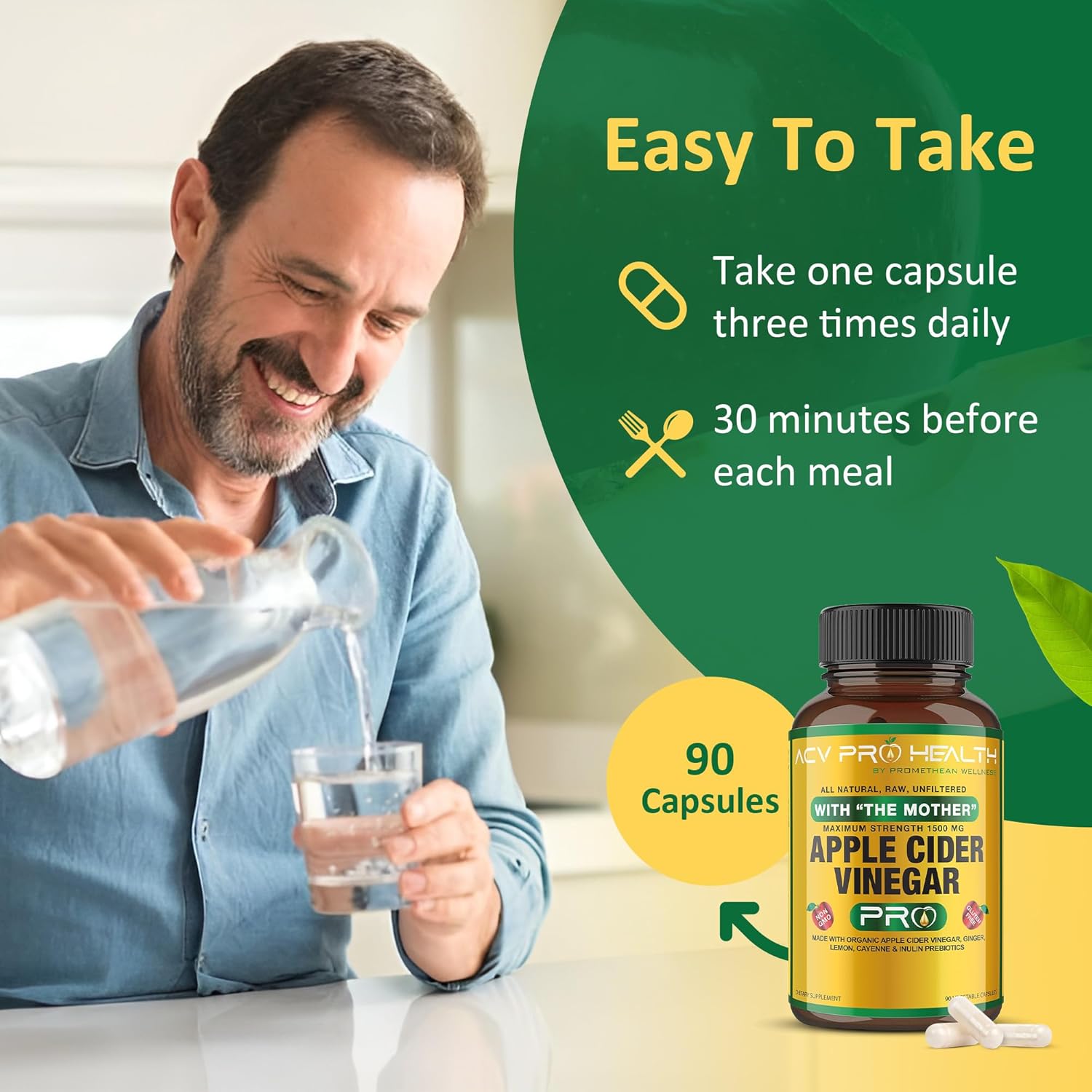 Certified Organic 2-Pack ACV Pro Apple Cider Vinegar Capsules for Detox Cleanse and Acid Reflux Relief - Promethean Wellness Supplement with Ginger and Cayenne Pepper