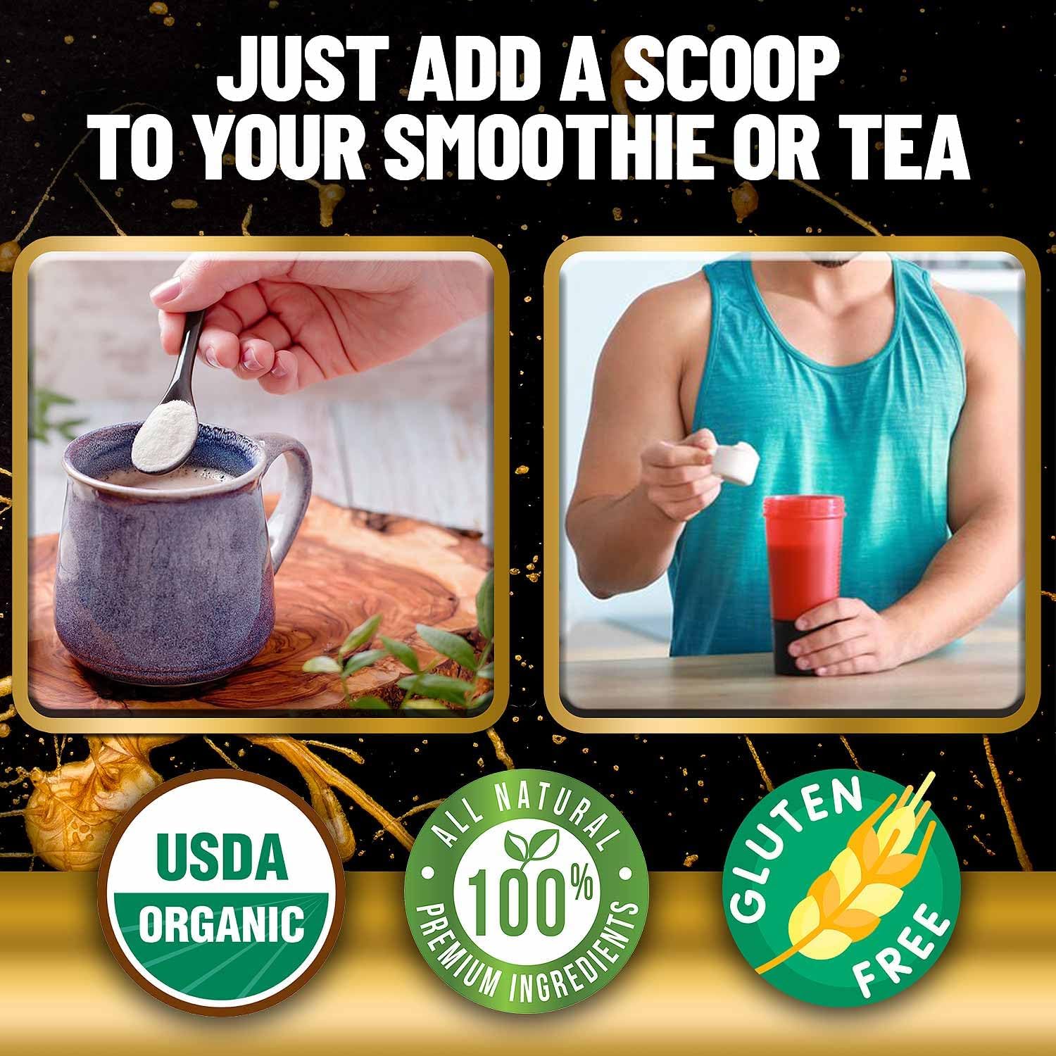 Certified Organic 24k White Gold Ormus Powder with Maca and Ashwagandha - Pineal Gland Detox and Balance - Eco Friendly 8oz Glass Bottle