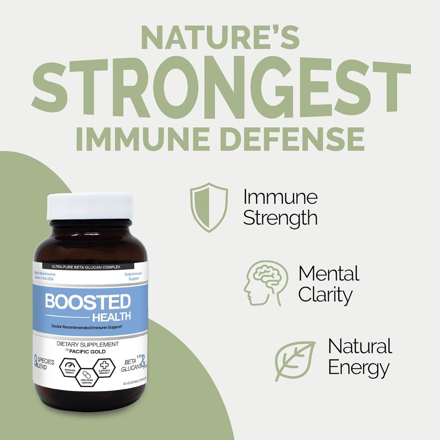 Certified Organic 9 Mushroom Complex Supplement for Immune Support, Memory, and Focus - Pacific Gold Boosted Health 60 Capsules