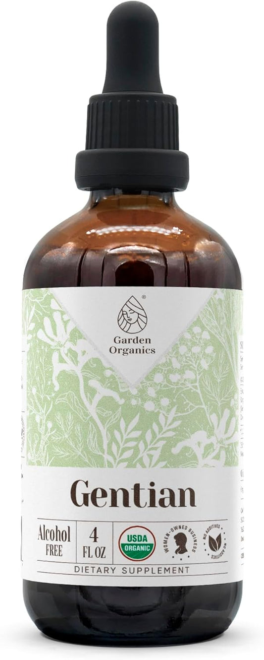 Certified Organic Alcohol-Free Gentian Extract Tincture - High-Potency Dietary Supplement - Natural Gentian Lutea Root (4 oz)