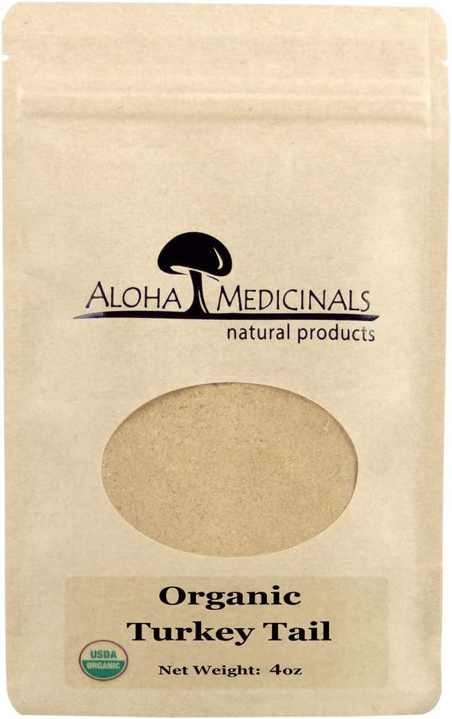 Certified Organic Aloha Medicinals Turkey Tail Mushroom Powder Supplement - 4 oz Bag for Natural Health