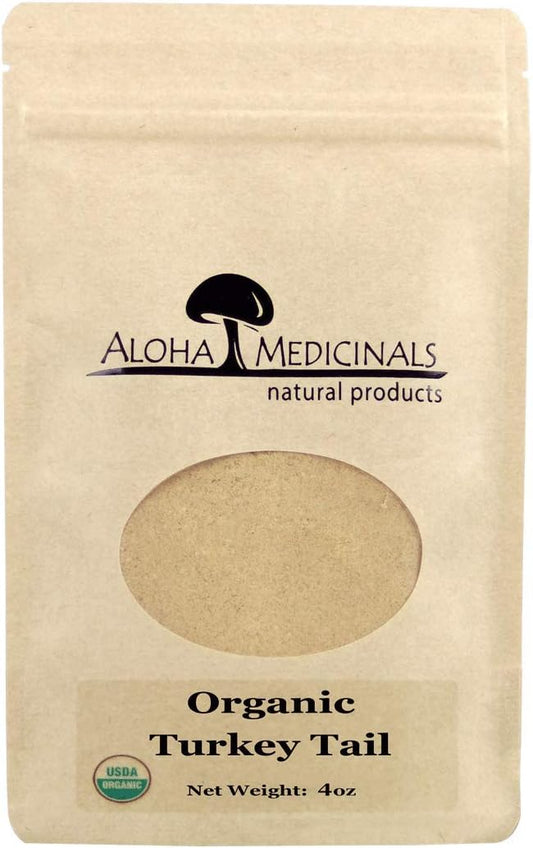 Certified Organic Aloha Medicinals Turkey Tail Mushroom Powder Supplement - 4 oz Bag for Natural Health