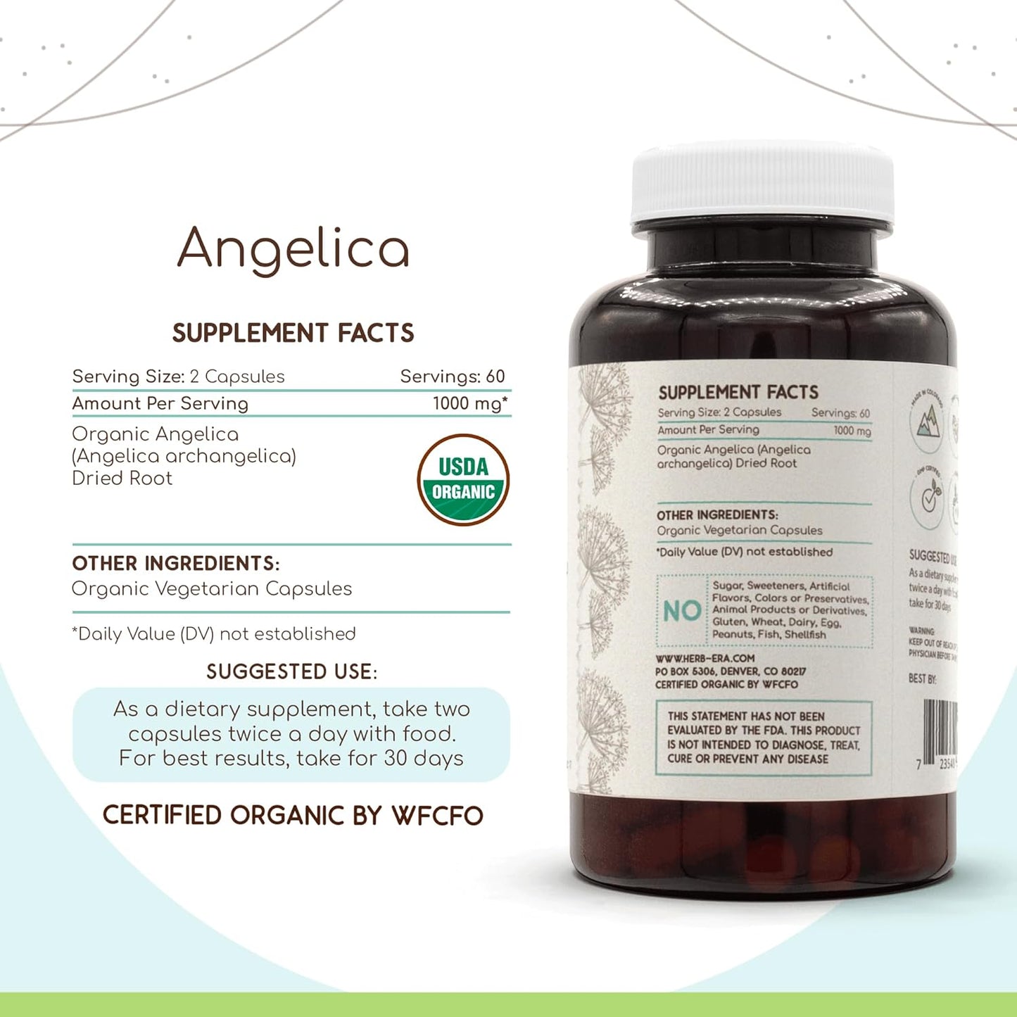 Certified Organic Angelica Herbal Supplement - 120 Vegetarian Capsules