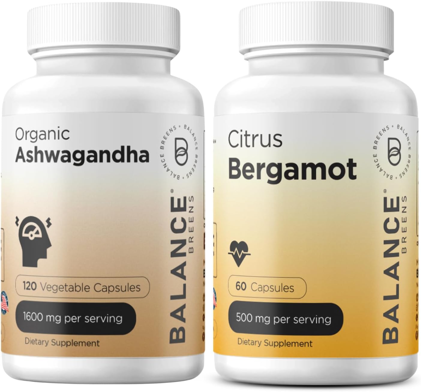 Certified Organic Ashwagandha 1600 mg + Citrus Bergamot 500mg Supplement Combo by Balancebreens: Enhance Balance and Wellness