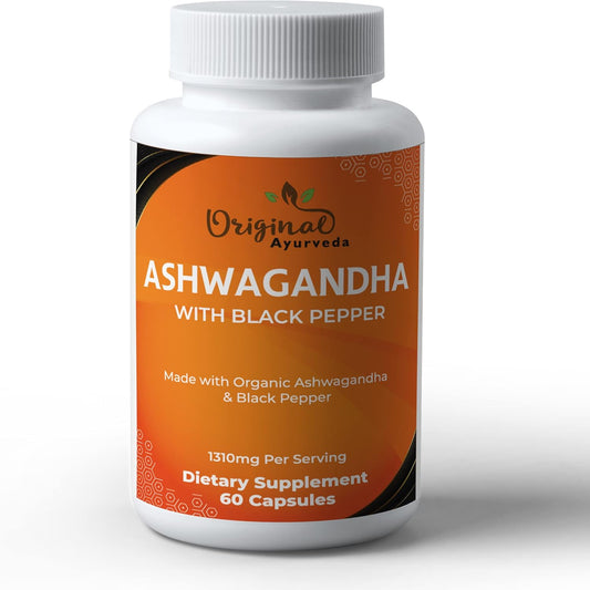 Certified Organic Ashwagandha & Black Pepper Supplement - 1310mg - Non-GMO, Gluten-Free - Lab Tested