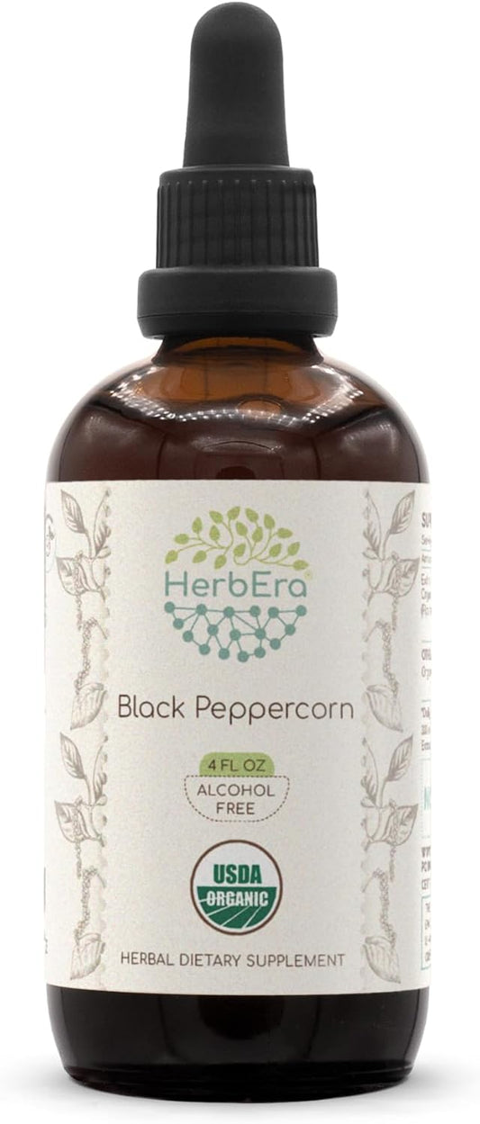 Certified Organic Black Peppercorn Tincture 4 oz - Alcohol-Free High-Potency Herbal Drops by HerbEra
