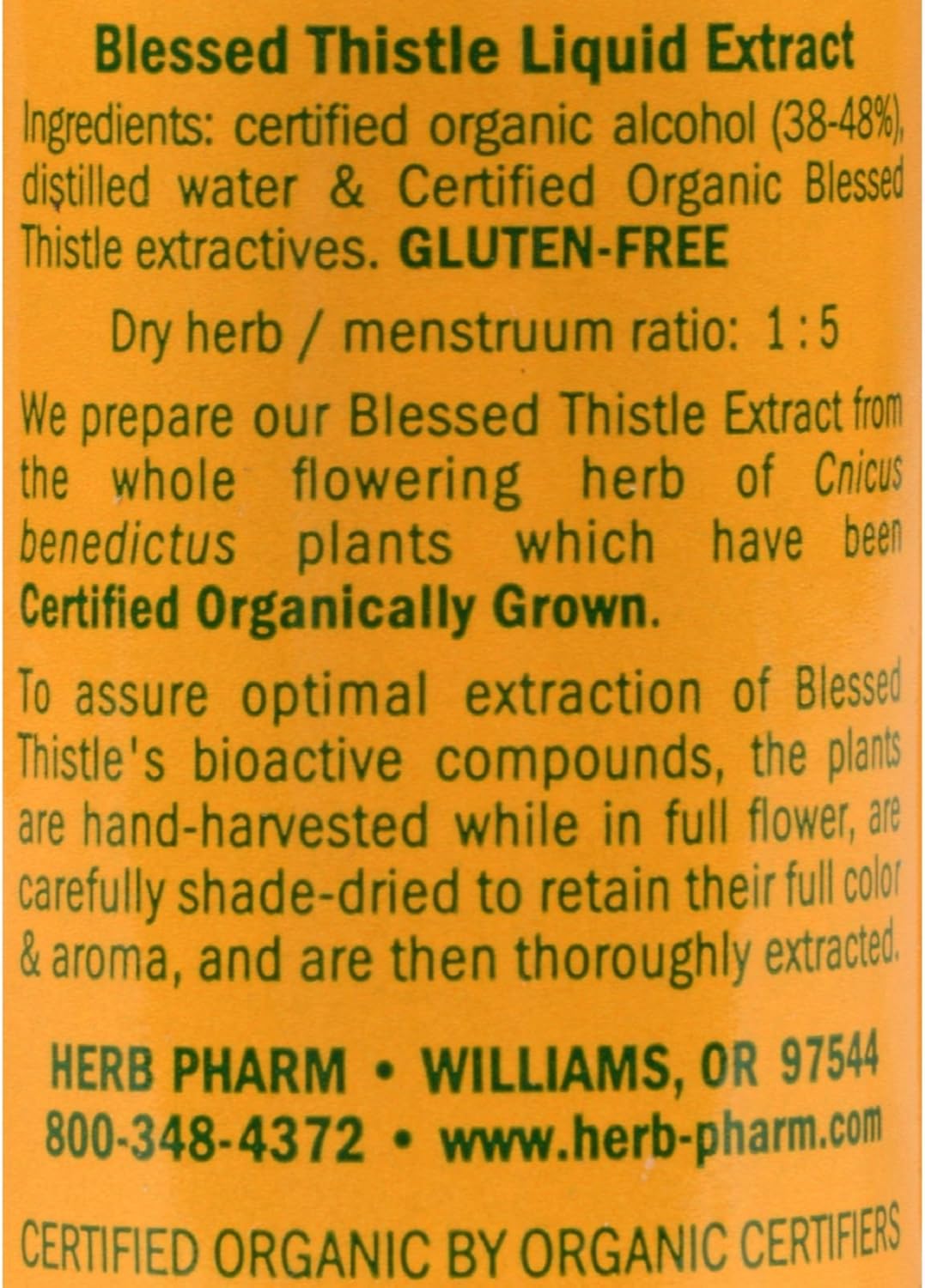 Certified Organic Blessed Thistle Liquid Extract by Herb Pharm - 1 Ounce Bottle