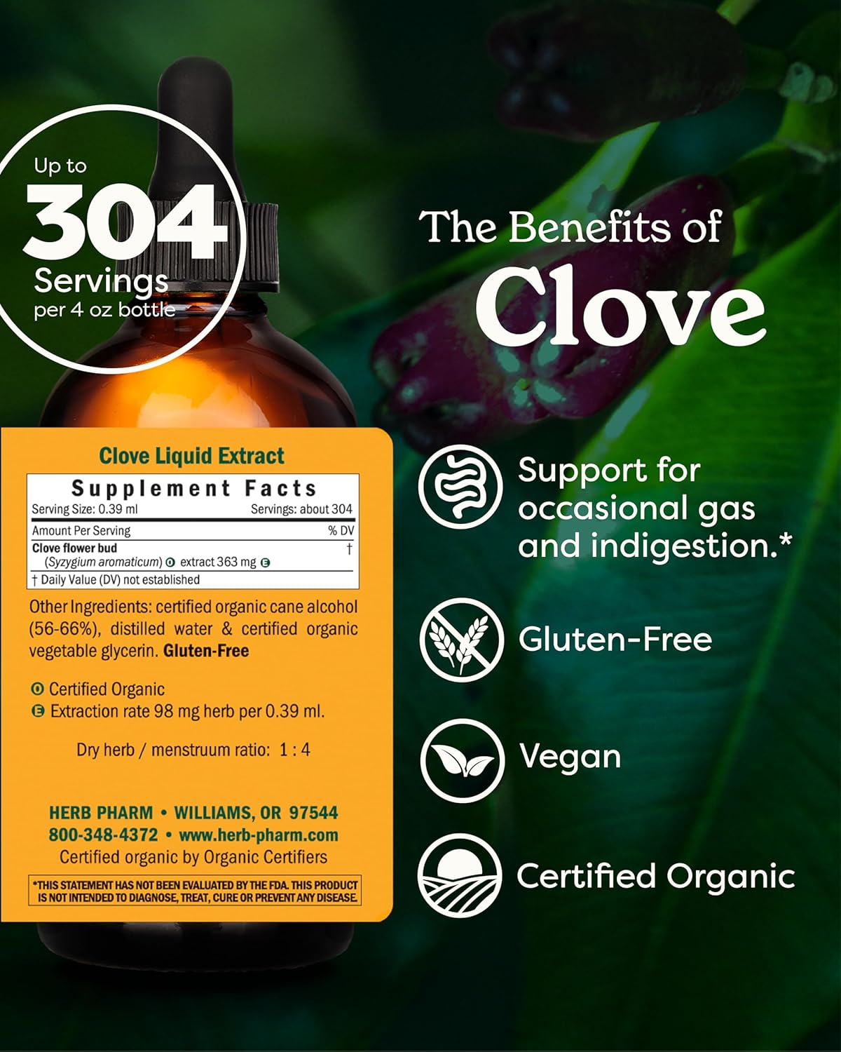 Certified Organic Clove Liquid Extract by Herb Pharm - 4 Ounce Bottle