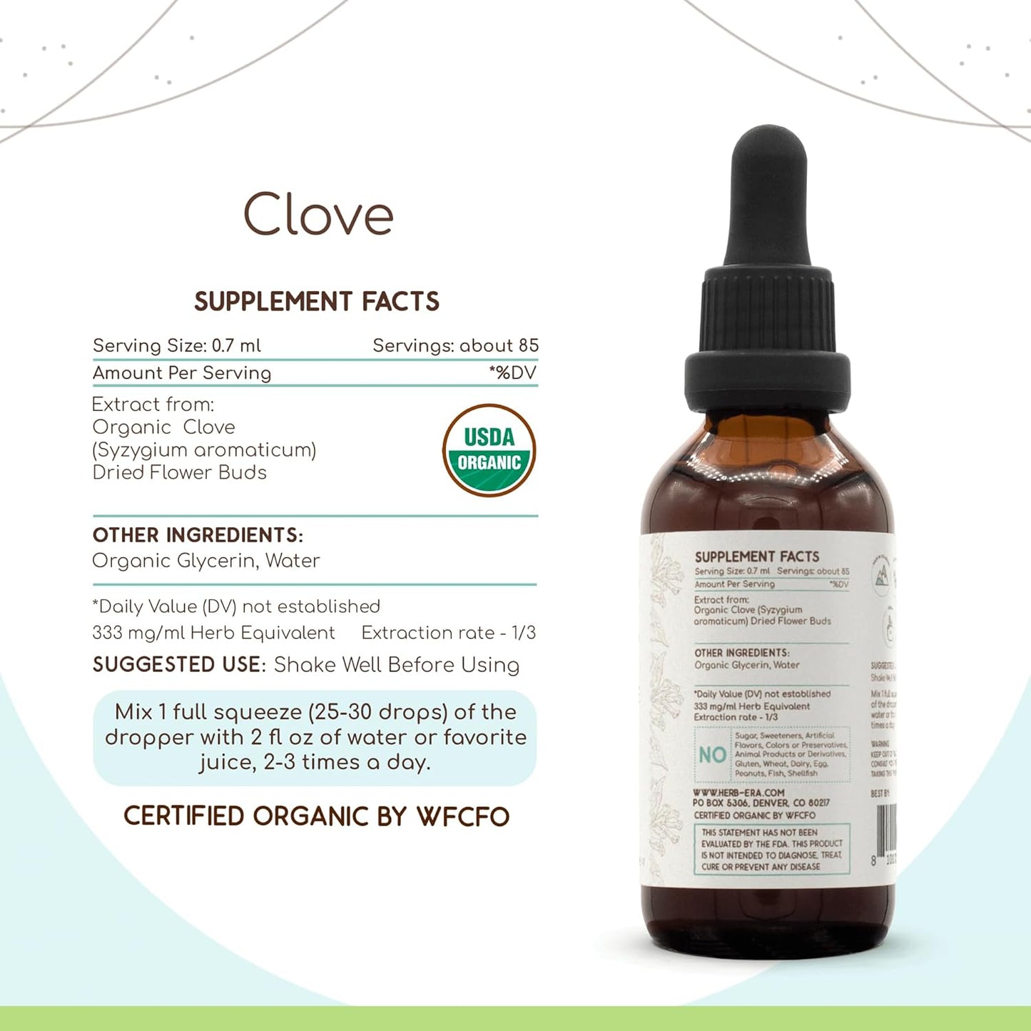 Certified Organic Clove Tincture | Alcohol-Free Herbal Extract Drops for Immune System Health | High-Potency USDA Organic Syzygium Aromaticum (2 fl oz)
