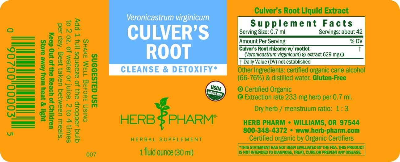Certified Organic Culver's Root Liquid Extract for Cleansing & Detox - 1 oz by Herb Pharm