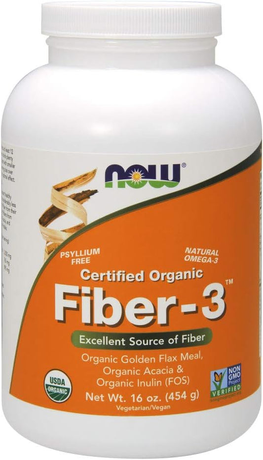Certified Organic Fiber-3 Supplement with Golden Flax Meal - Non-GMO Project Verified - 16-Ounce Jar
