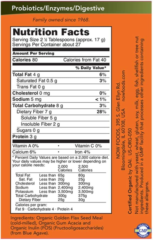 Certified Organic Fiber-3 Supplement with Golden Flax Meal - Non-GMO Project Verified - 16-Ounce Jar