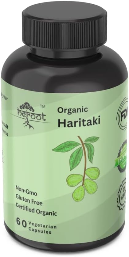 Certified Organic Haritaki Powder Capsules for Digestive Support - 400mg, 60 Pack