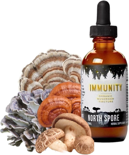 Certified Organic Immune Support Mushroom Tincture (2 oz) | Fruiting Body Extracts | Reishi, Chaga, Turkey Tail, Maitake, Shiitake | Vegan, Non-GMO | Made in USA