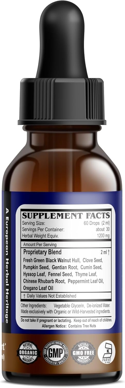Certified Organic Intestinal Support and Microbial Cleanse Tincture - SUPTMAX Purify - 2 fl oz - No Wormwood - Humans and Pets