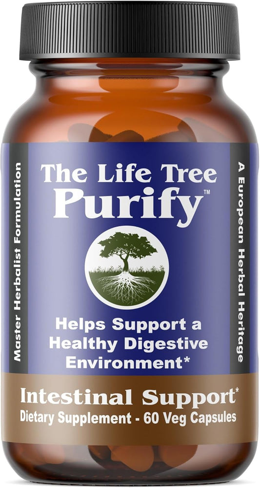 Certified Organic Life Tree Purify - Advanced Intestinal Support for Humans and Pets - 60 Veg Capsules with No Wormwood