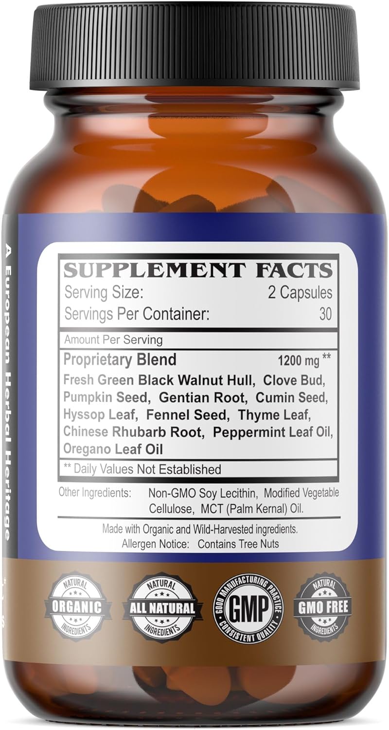 Certified Organic Life Tree Purify - Advanced Intestinal Support for Humans and Pets - 60 Veg Capsules with No Wormwood